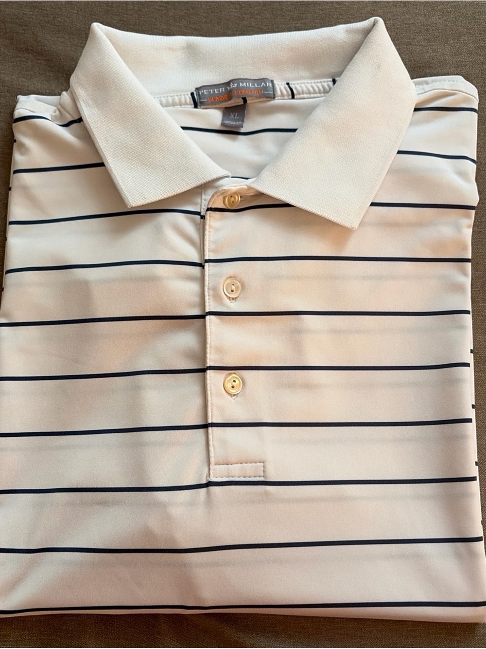 Peter Millar Crown Summer Comfort Collection White Polo with Navy Stripes